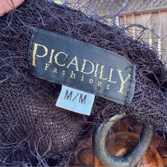 Picadilly Fashions Black Cardigan Women's Size Medium Open Front Fuzzy - Picture 9 of 12